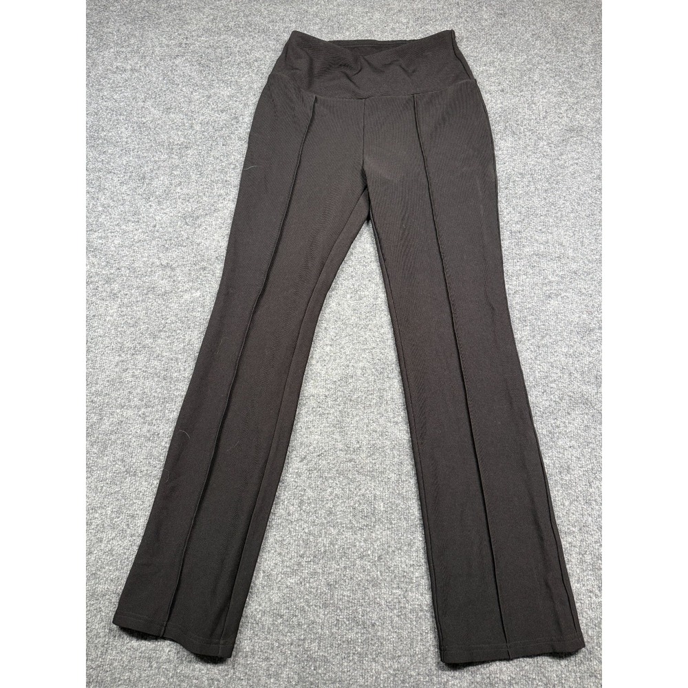 Just Be Ribbed Flared Pants Womens Small Dark Brown Seamed Front Elastic Waist